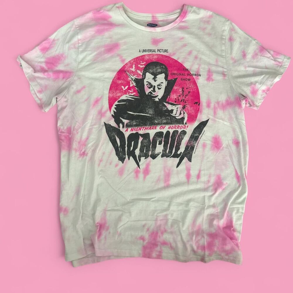 Custom made Universal Monsters X Old Navy Dracula tee shirt tie-dye pink!